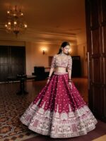 Maroon Color Malai Silk Fabric Sequence With Thread Jari Work Lehenga