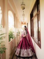 Maroon Color Malai Silk Fabric Sequence With Thread Jari Work Lehenga