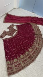 Maroon Color Malai Silk Fabric Sequence With Thread Jari Work Lehenga