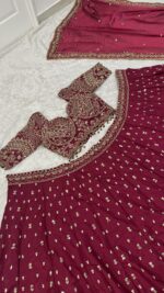 Maroon Color Malai Silk Fabric Sequence With Thread Jari Work Lehenga