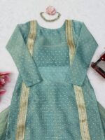 Mint Green Color Salsa Butti Fabric Fancy Lace Work Top Lehenga Set