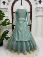 Mint Green Color Salsa Butti Fabric Fancy Lace Work Top Lehenga Set