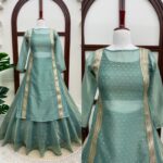 Mint Green Color Salsa Butti Fabric Fancy Lace Work Top Lehenga Set