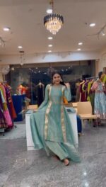 Mint Green Color Salsa Butti Fabric Fancy Lace Work Top Lehenga Set