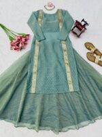 Mint Green Color Salsa Butti Fabric Fancy Lace Work Top Lehenga Set