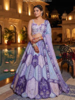 Multi Color Chinon Silk Fabric Digital Print With Real Mirror Work Lehenga
