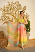 Multi Color Faux Georgette Fabric Digital Print Work Anarkali Suit