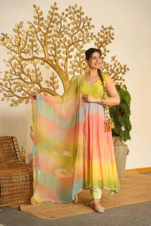 Multi Color Faux Georgette Fabric Digital Print Work Anarkali Suit