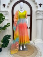 Multi Color Faux Georgette Fabric Digital Print Work Anarkali Suit