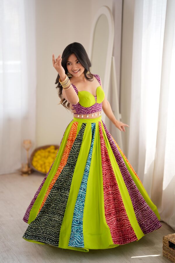 Multi Color Heavy Rayon Fabric Digital Print Work Navratri Lehenga