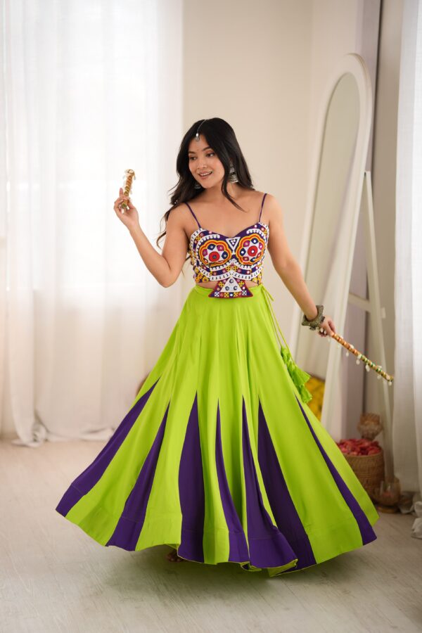 Multi Color Heavy Rayon Fabric Gota Patti Work Navratri Lehenga