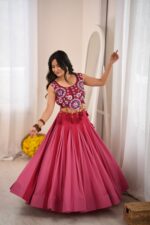 Multi Color Heavy Rayon Fabric Lagdi Patta Lace Work Navratri Lehenga