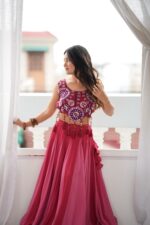 Multi Color Heavy Rayon Fabric Lagdi Patta Lace Work Navratri Lehenga