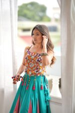 Multi Color Heavy Rayon Fabric Lagdi Patta Lace Work Navratri Lehenga