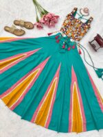 Multi Color Heavy Rayon Fabric Lagdi Patta Lace Work Navratri Lehenga