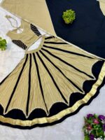 Navratri Special Beige Color Roman Silk Fabric Fancy Lace Work Lehenga