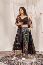 Navratri Special Black Color Faux Georgette Fabric Foil Mirror Work Shrug Jeans Set