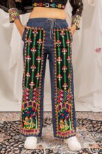Navratri Special Black Color Faux Georgette Fabric Foil Mirror Work Shrug Jeans Set