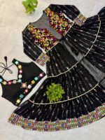 Navratri Special Black Color Faux Georgette Fabric Foil Mirror Work Shrug Jeans Set