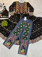 Navratri Special Black Color Faux Georgette Fabric Foil Mirror Work Shrug Jeans Set