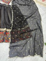 Navratri Special Black Color French Crepe Silk Fabric Digital Print With Real Mirror Work Lehenga