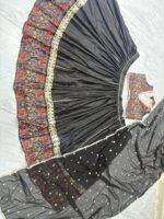Navratri Special Black Color French Crepe Silk Fabric Digital Print With Real Mirror Work Lehenga