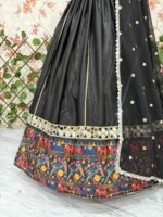 Navratri Special Black Color French Crepe Silk Fabric Digital Print With Real Mirror Work Lehenga