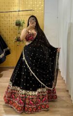 Navratri Special Black Color Georgette Fabric Digital Print With Real Mirror Work Lehenga