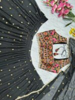 Navratri Special Black Color Georgette Fabric Digital Print With Real Mirror Work Lehenga