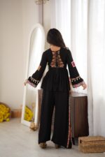 Navratri Special Black Color Rayon Silk Fabric Real Mirror Work Palazzo Set