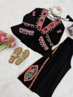 Navratri Special Black Color Rayon Silk Fabric Real Mirror Work Palazzo Set