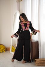 Navratri Special Black Color Rayon Silk Fabric Real Mirror Work Palazzo Set