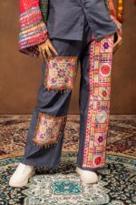 Navratri Special Blue Color Cotton Denim Fabric Mirror Work Shirt Jeans Set