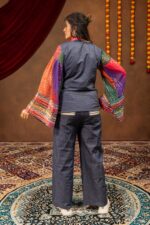 Navratri Special Blue Color Cotton Denim Fabric Mirror Work Shirt Jeans Set