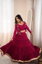 Navratri Special Dark Pink Color Rayon Fabric Gota Patti Lace Work Koti Style Lehenga