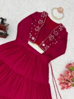 Navratri Special Dark Pink Color Rayon Fabric Gota Patti Lace Work Koti Style Lehenga
