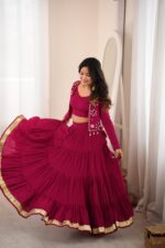 Navratri Special Dark Pink Color Rayon Fabric Gota Patti Lace Work Koti Style Lehenga