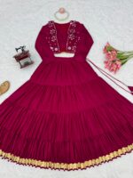 Navratri Special Dark Pink Color Rayon Fabric Gota Patti Lace Work Koti Style Lehenga