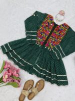 Navratri Special Green Color Faux Georgette Fabric Real Mirror Kediya Style Top