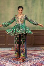 Navratri Special Green Color Faux Georgette Fabric Real Mirror Work Kediya Jeans Set