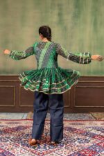 Navratri Special Green Color Faux Georgette Fabric Real Mirror Work Kediya Jeans Set