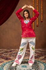 Navratri Special Maroon Color Faux Georgette Fabric Mirror Hand Work Top Jeans Set