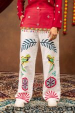 Navratri Special Maroon Color Faux Georgette Fabric Mirror Hand Work Top Jeans Set