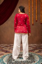 Navratri Special Maroon Color Faux Georgette Fabric Mirror Hand Work Top Jeans Set