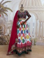 Navratri Special Multi Color Faux Georgette Fabric Print Work With Embroidery Work Lehenga