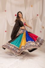 Navratri Special Multi Color Pure Rayon Fabric Real Mirror With Patola Print Work Lehenga
