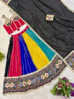 Navratri Special Multi Color Pure Rayon Fabric Real Mirror With Patola Print Work Lehenga