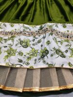 Navratri Special Olive Green Color Malai Satin Silk Fabric Digital Print With Real Mirror Work Lehenga