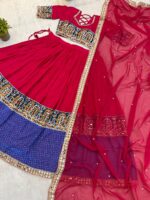 Navratri Special Pink Color Rayon Cotton Fabric Embroidery Work Lehenga