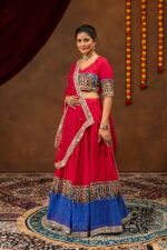 Navratri Special Pink Color Rayon Cotton Fabric Embroidery Work Lehenga